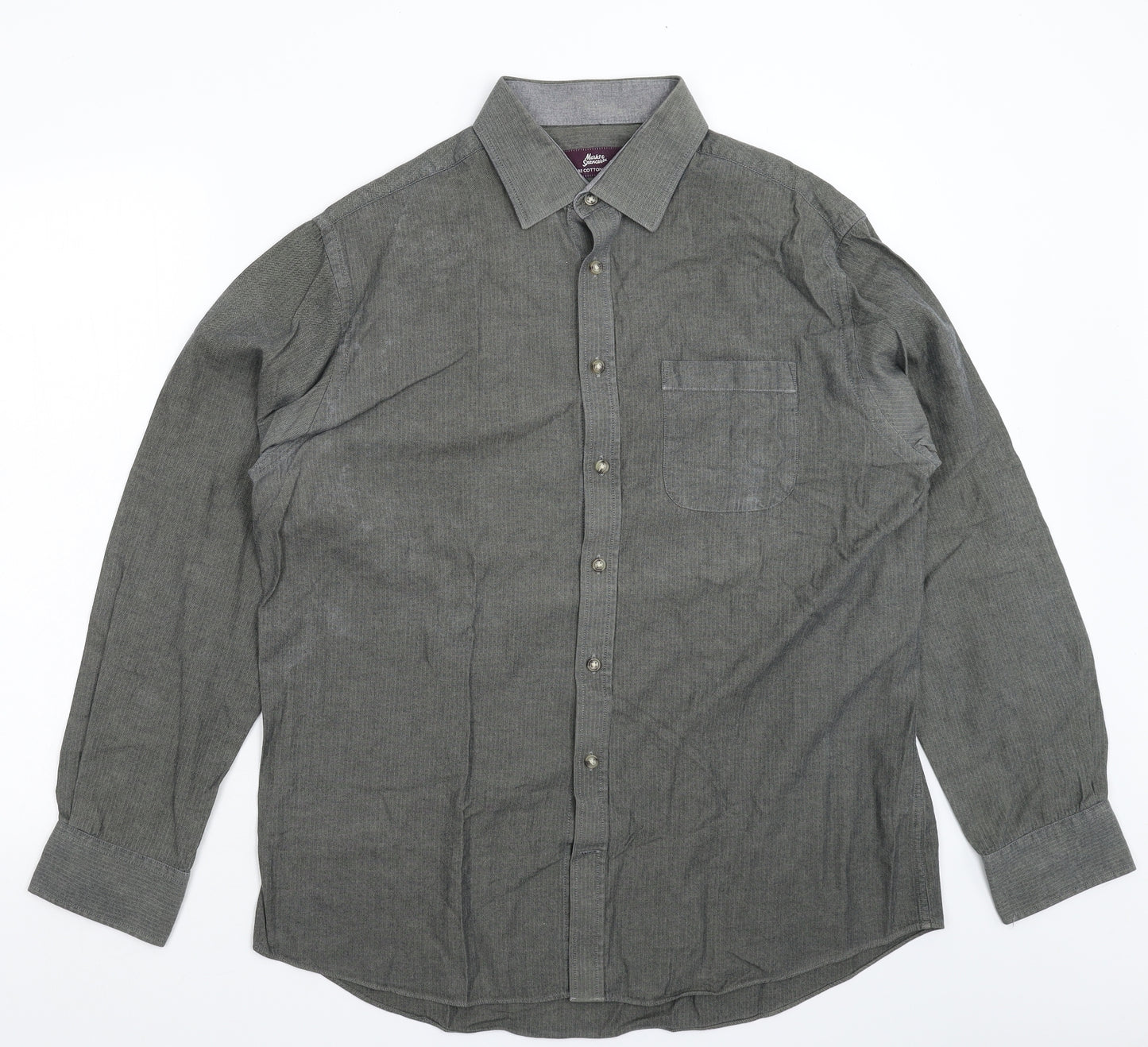 Marks and Spencer Mens Grey Striped   Dress Shirt Size 16.5