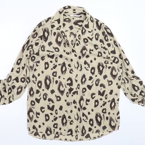 TU Womens Beige Animal Print  Basic Button-Up Size 16