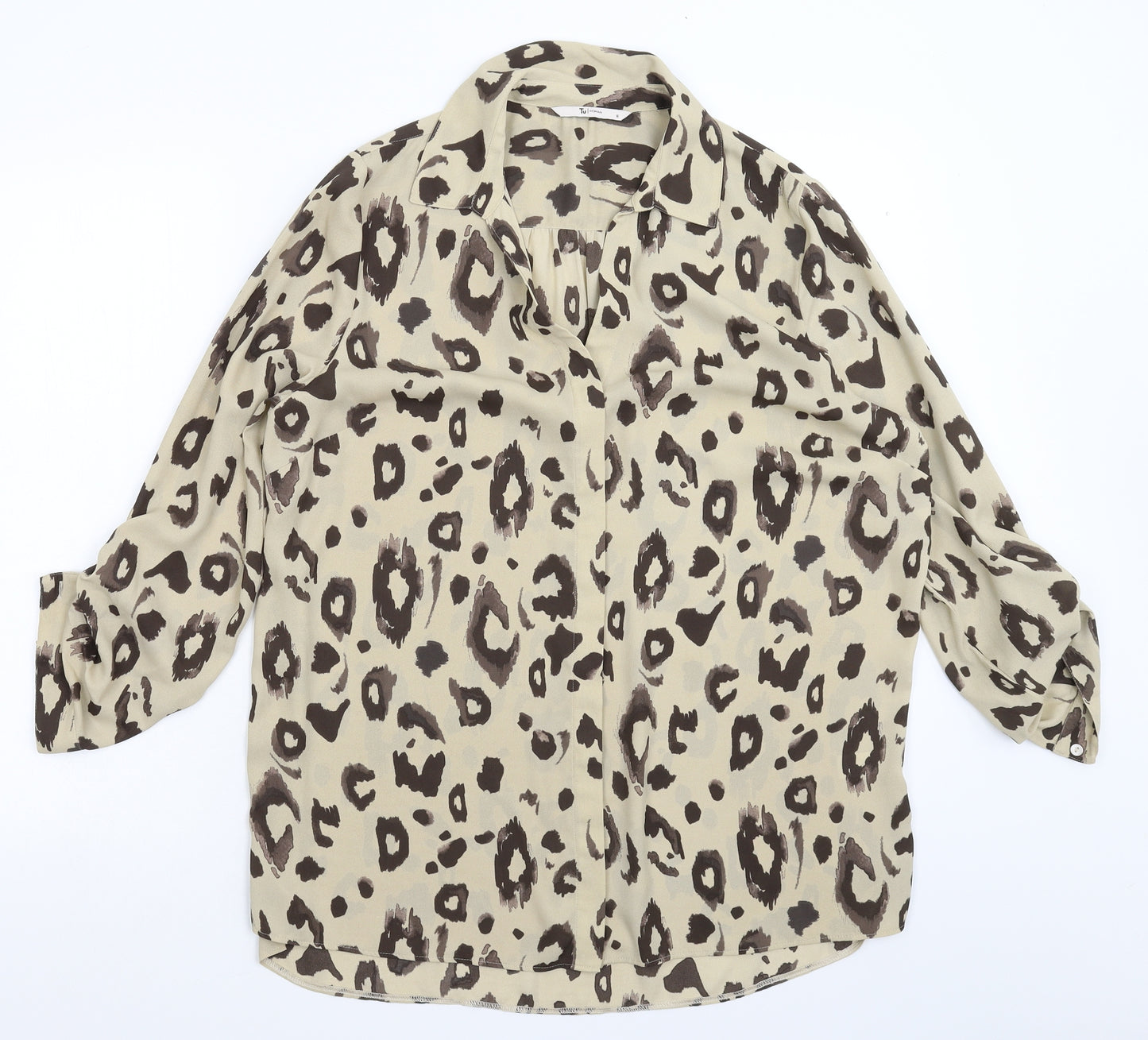 TU Womens Beige Animal Print  Basic Button-Up Size 16