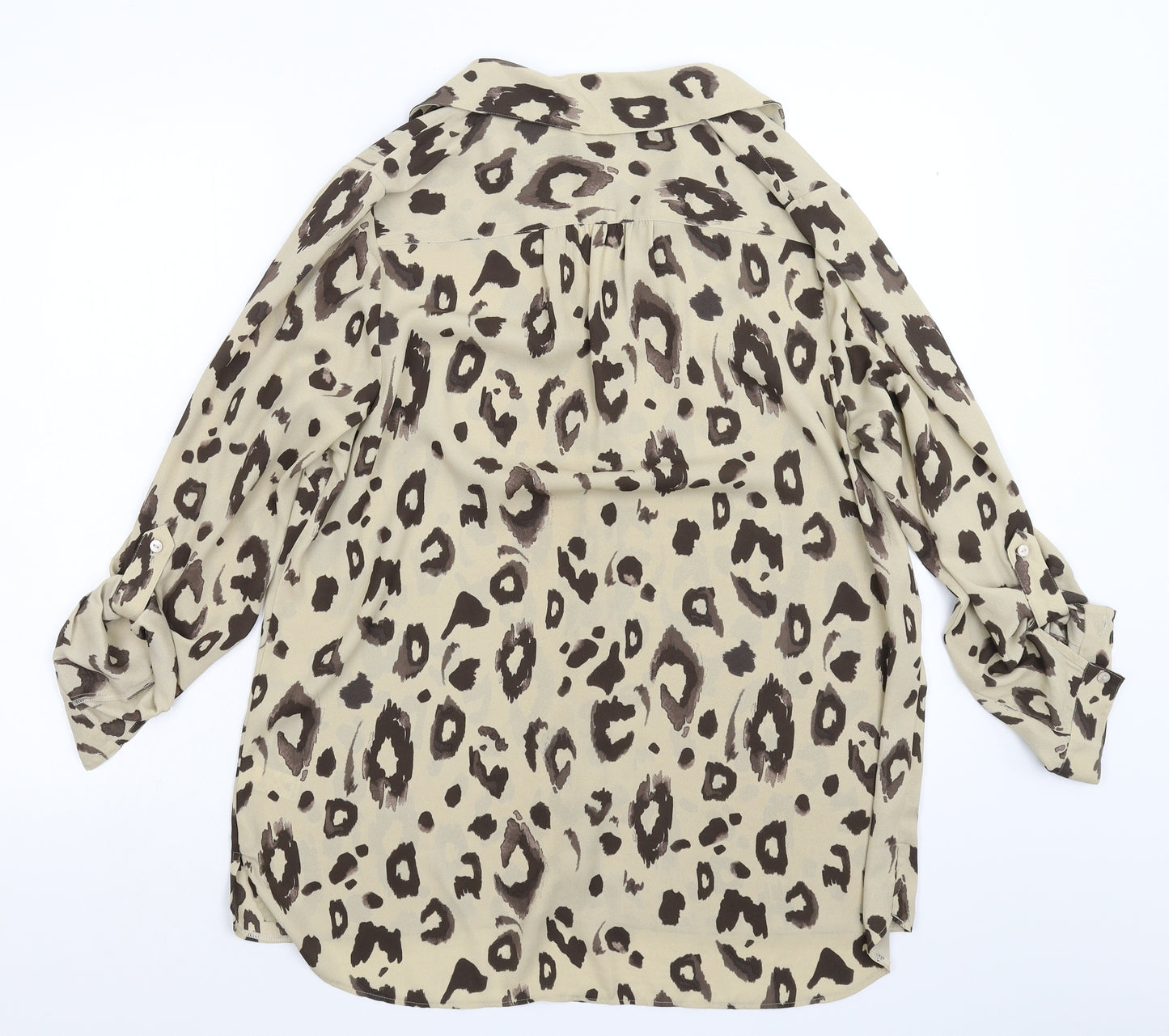 TU Womens Beige Animal Print  Basic Button-Up Size 16
