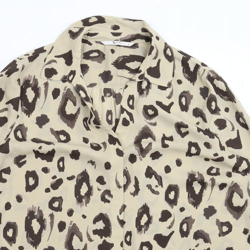 TU Womens Beige Animal Print  Basic Button-Up Size 16