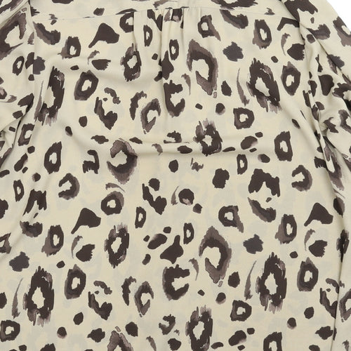 TU Womens Beige Animal Print  Basic Button-Up Size 16