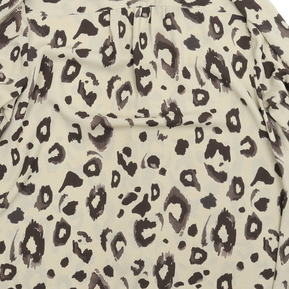 TU Womens Beige Animal Print  Basic Button-Up Size 16