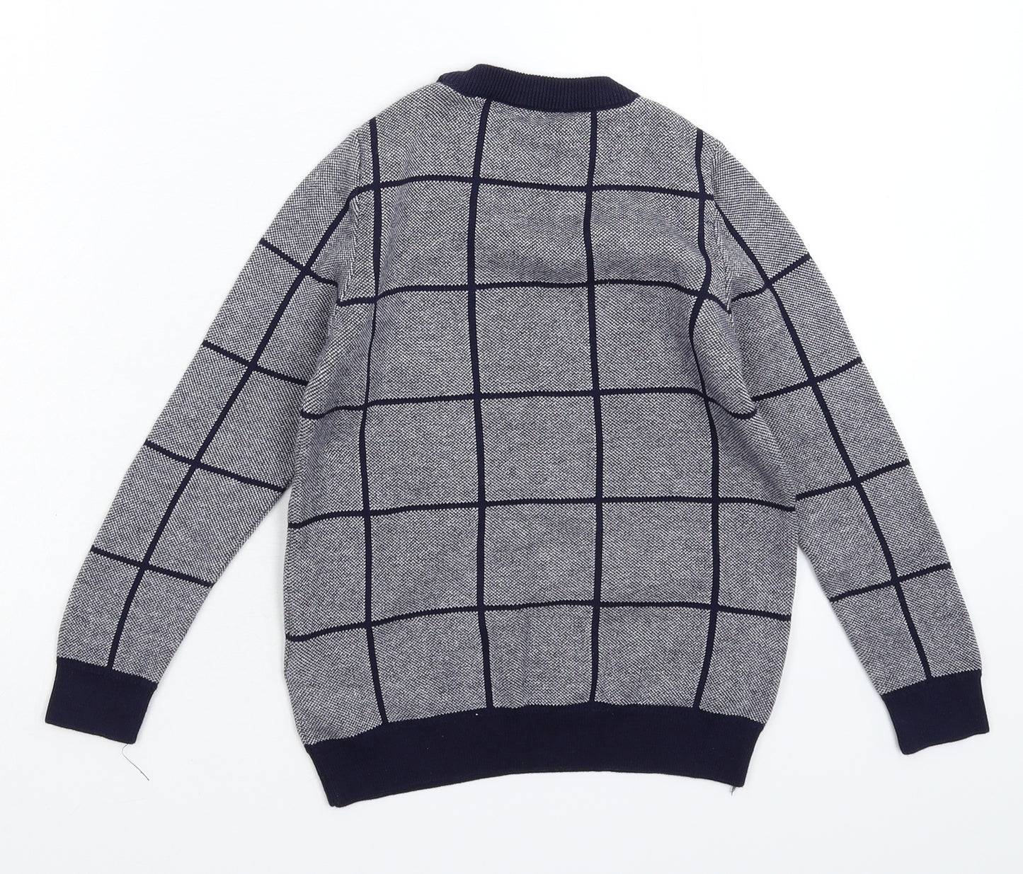 Marks and Spencer Boys Blue Check Knit Pullover Jumper Size 6-7 Years