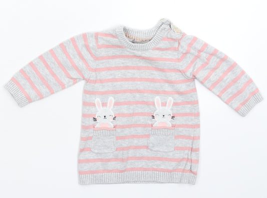 Front view of Primark girls’ multicoloured striped knit jumper, size 3-6, months