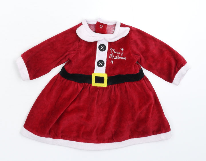 Primark Girls Red  Fleece Fit & Flare  Size 3-6 Months  - Christmas