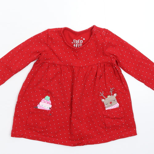 Fred & Flo Girls Red Spotted  Fit & Flare  Size 3-6 Months