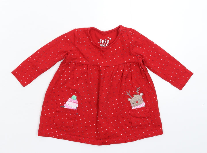 Fred & Flo Girls Red Spotted Fit & Flare Size 3-6 Months