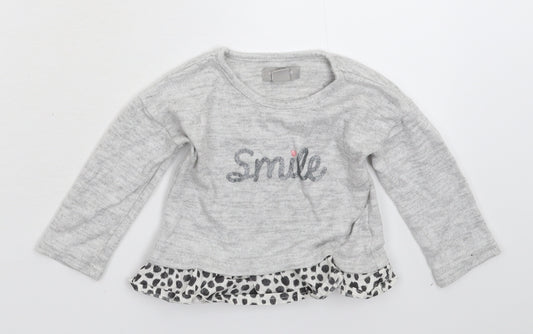 Front view of Primark girls’ grey knit jumper, size 9-12, months