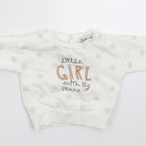 Primark Girls White Spotted  Pullover Jumper Size 3-6 Months  - Sweatshirt