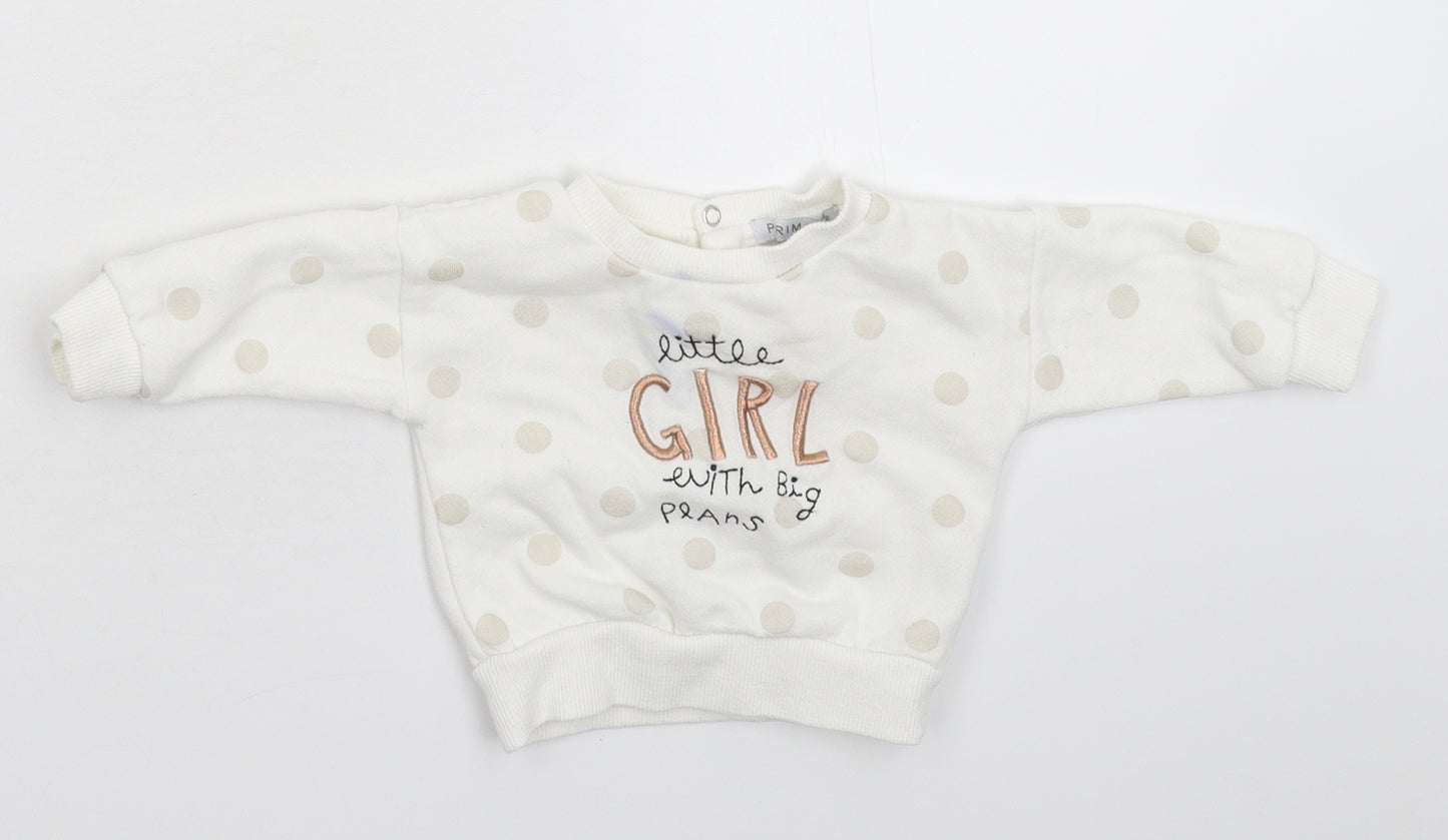 Primark Girls White Spotted  Pullover Jumper Size 3-6 Months  - Sweatshirt