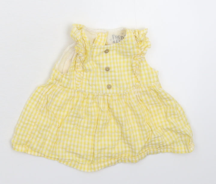Fred & Flo Girls Yellow Check Fit & Flare Size 9-12 Months