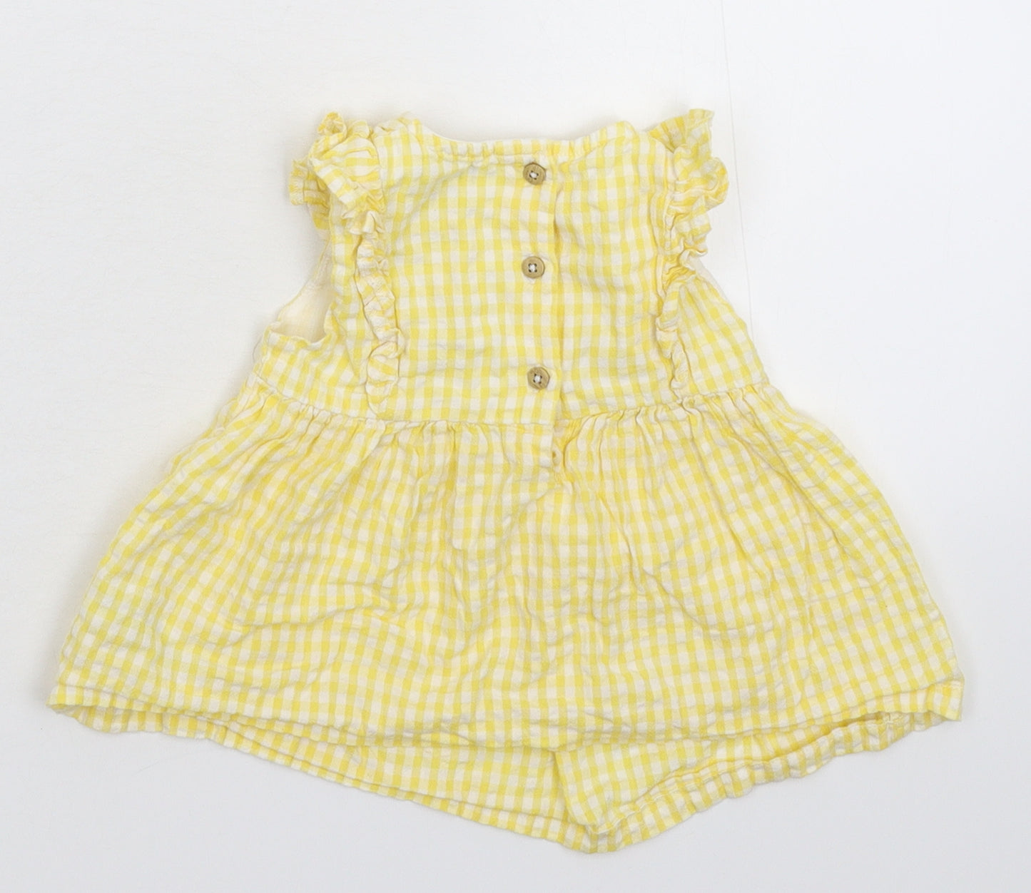 Fred & Flo Girls Yellow Check  Fit & Flare  Size 9-12 Months