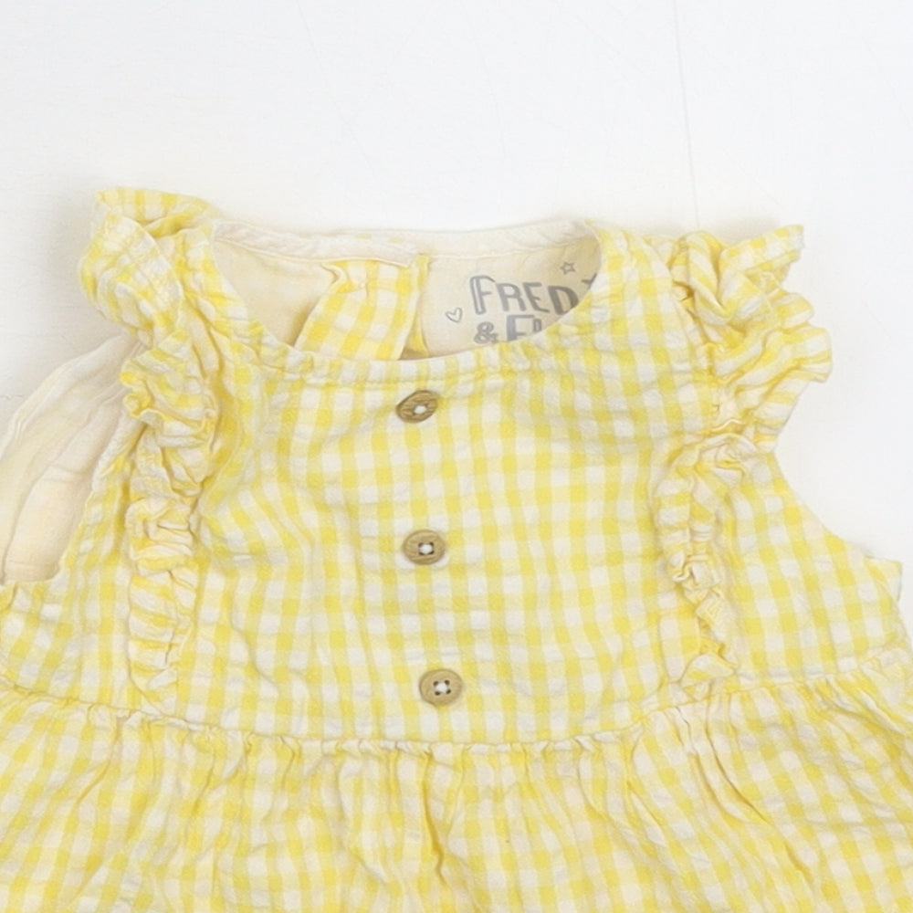 Fred & Flo Girls Yellow Check  Fit & Flare  Size 9-12 Months