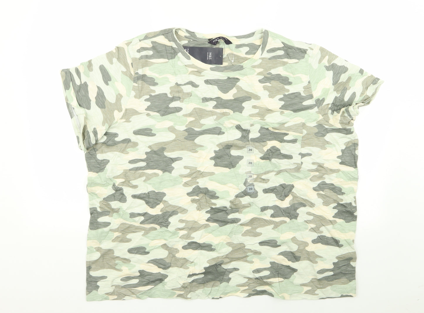 M&S Womens Multicoloured Camouflage  Basic T-Shirt Size 20