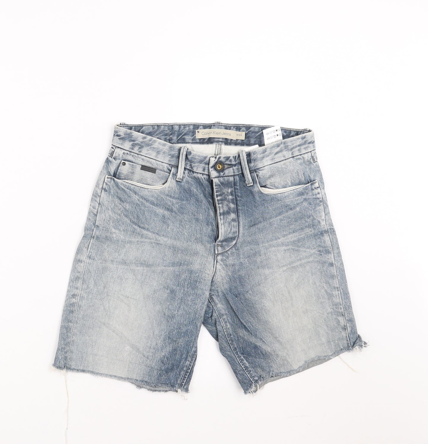 Calvin Klein Mens Blue  Denim Bermuda Shorts Size 26 in - distressed hem