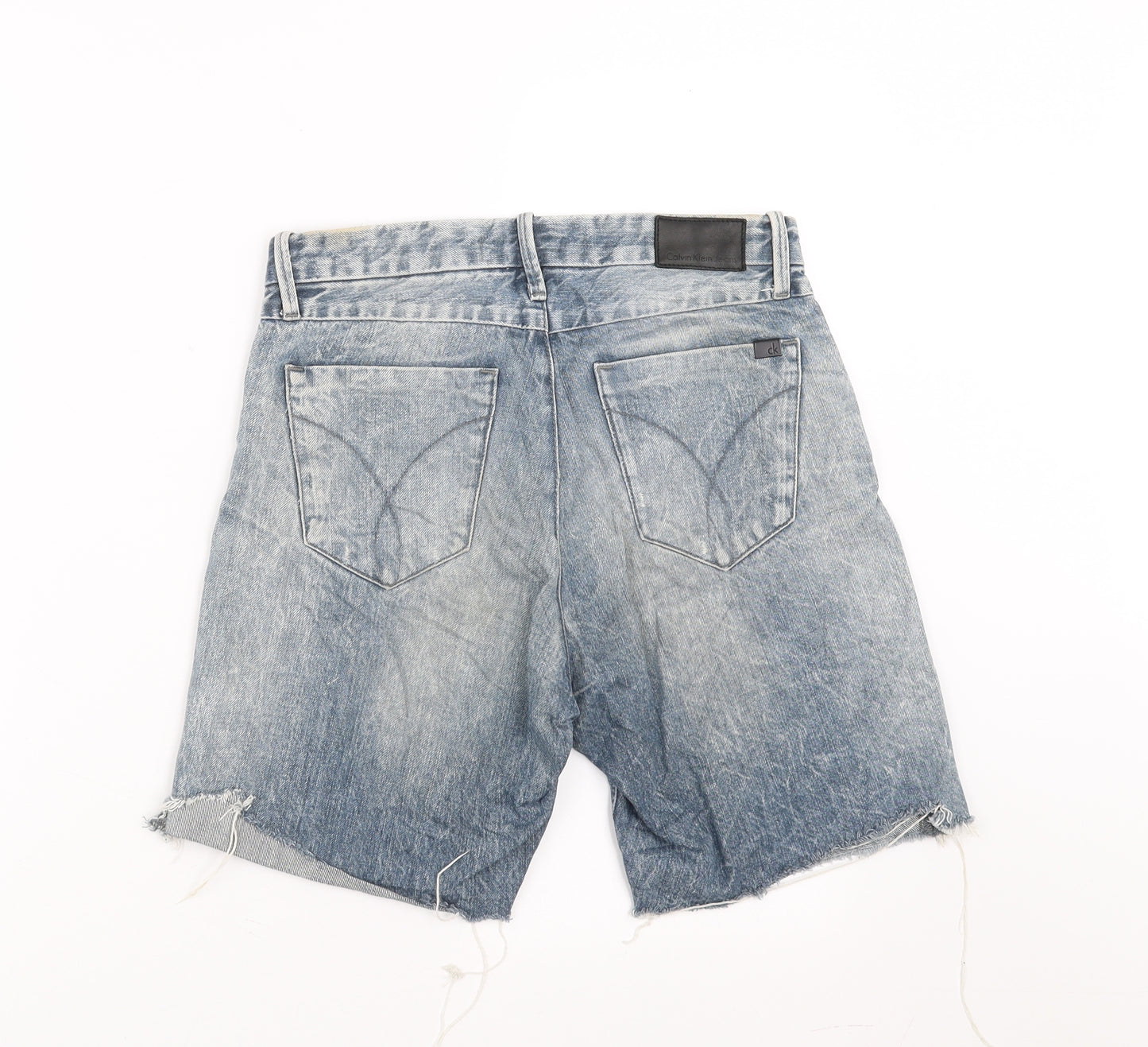 Calvin Klein Mens Blue  Denim Bermuda Shorts Size 26 in - distressed hem