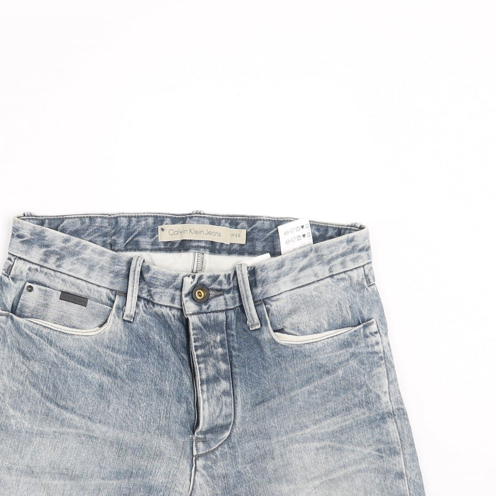 Calvin Klein Mens Blue  Denim Bermuda Shorts Size 26 in - distressed hem