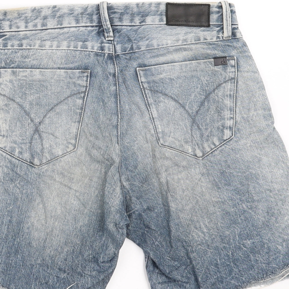 Calvin Klein Mens Blue  Denim Bermuda Shorts Size 26 in - distressed hem