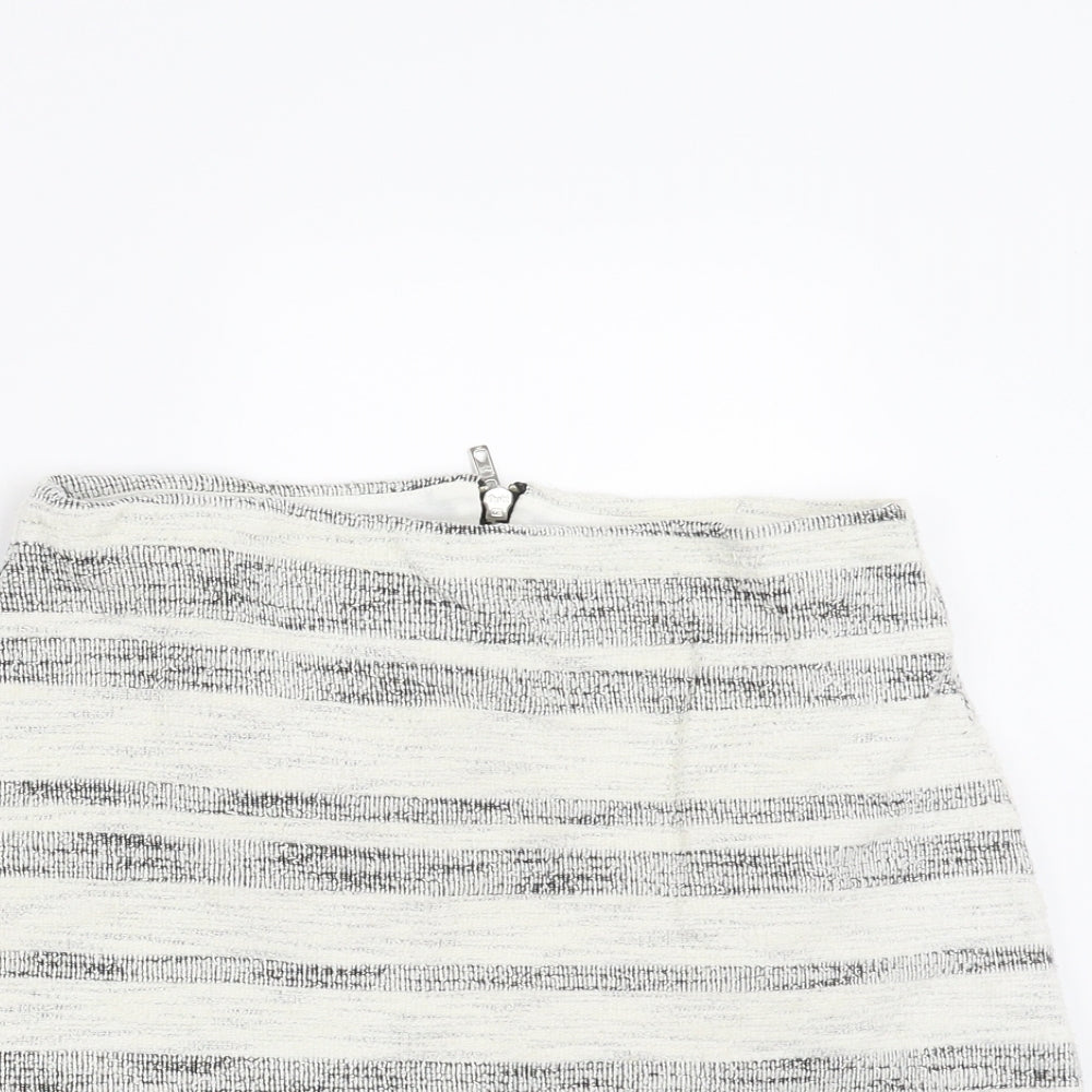 Topshop Womens Ivory Striped  A-Line Skirt Size 10