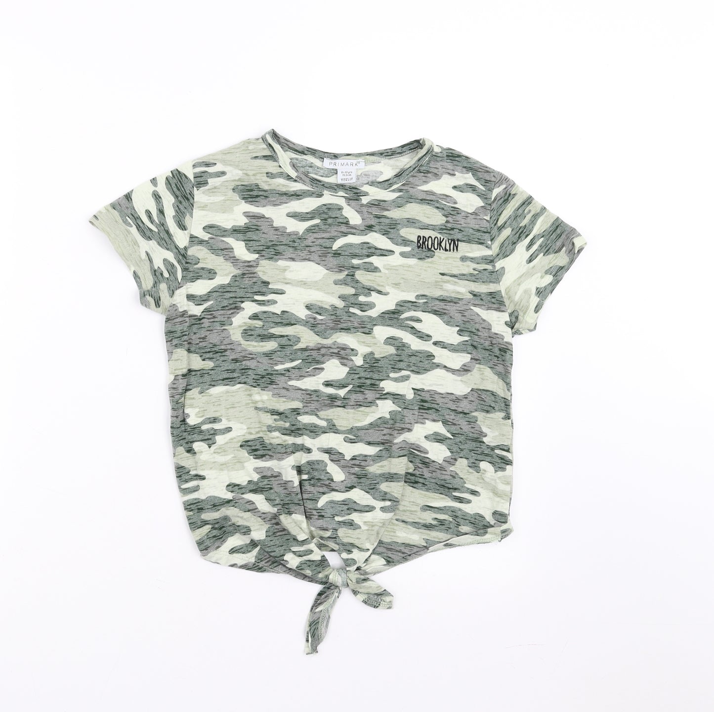 Primark Girls Green Camouflage  Basic T-Shirt Size 11-12 Years