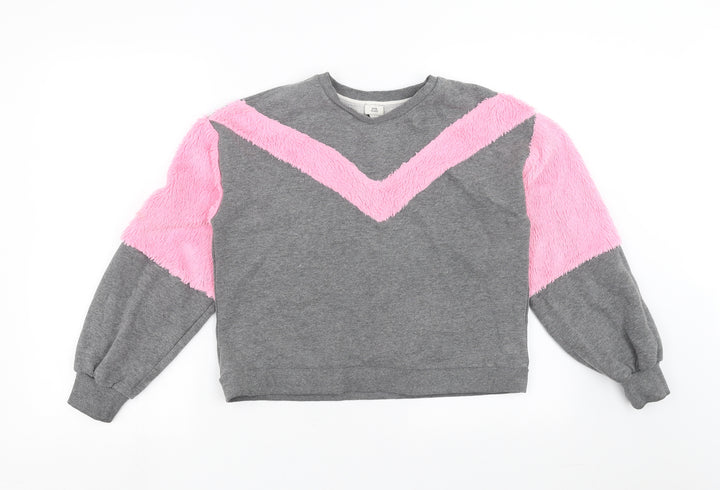 River Island Girls Grey   Pullover Sweatshirt Size 11-12 Years  - fluffy detail