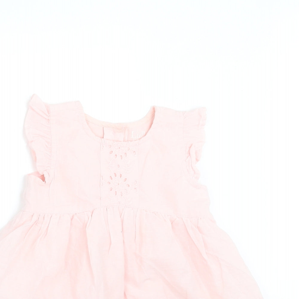 Lullaby Girls Pink Floral  Fit & Flare  Size 9-12 Months  - crochet detail
