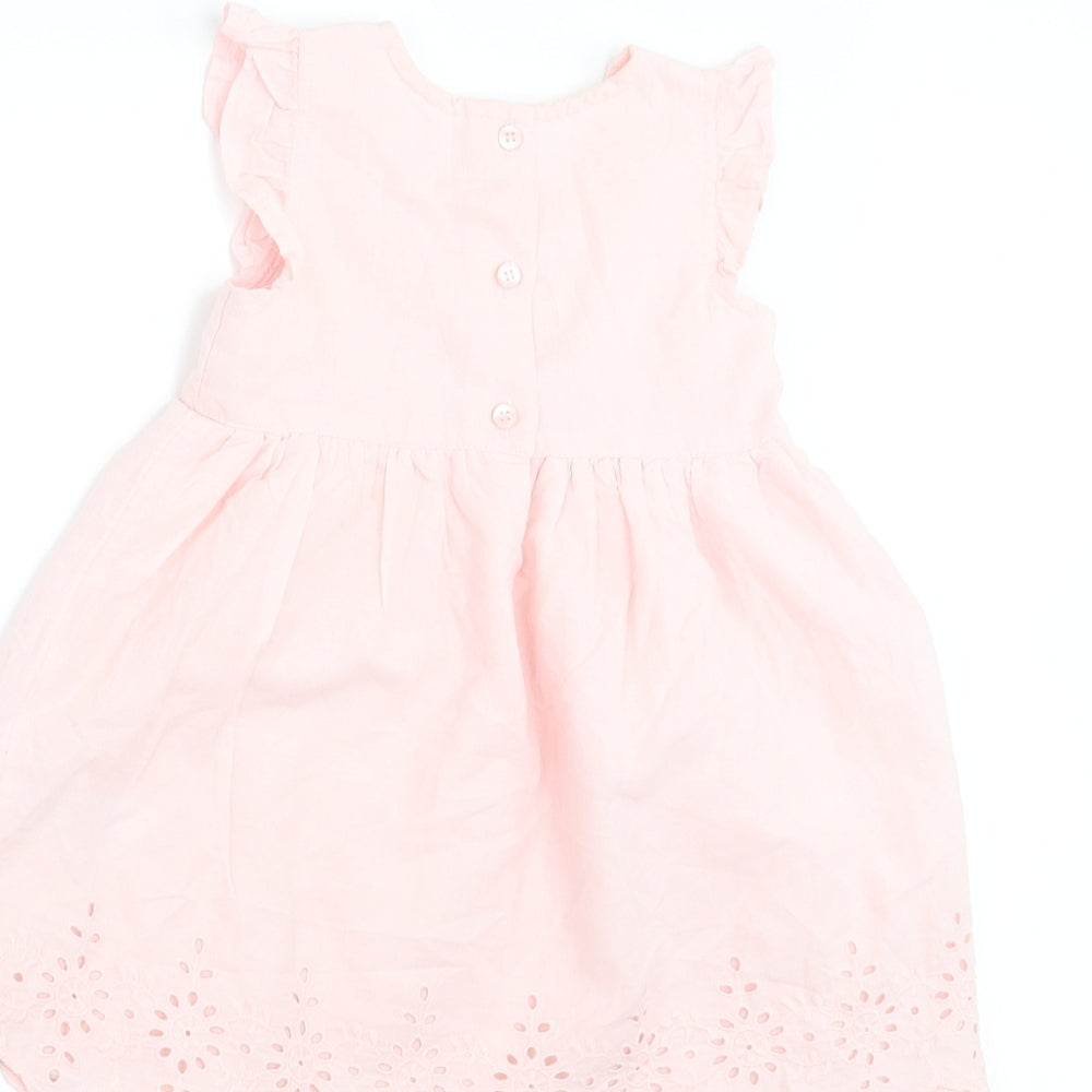 Lullaby Girls Pink Floral  Fit & Flare  Size 9-12 Months  - crochet detail