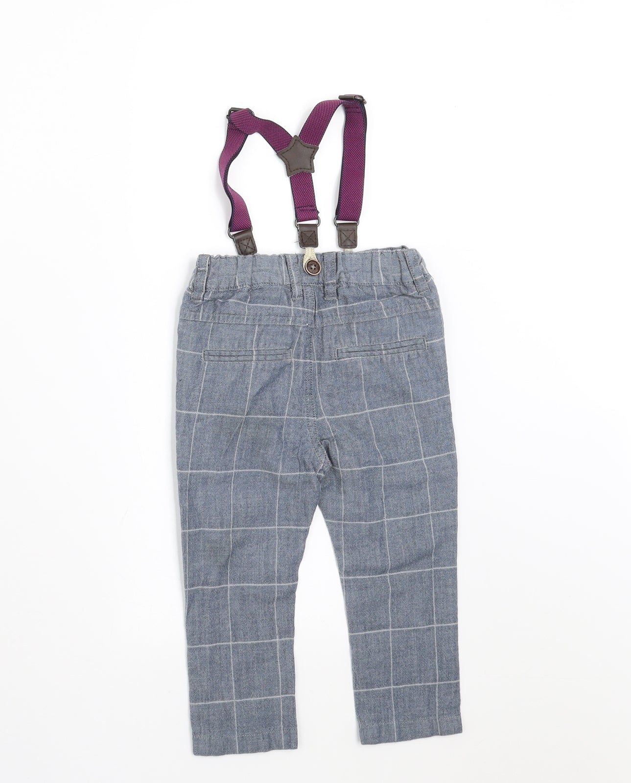 NEXT Boys Blue Check   Trousers Size 9-12 Months  - with braces