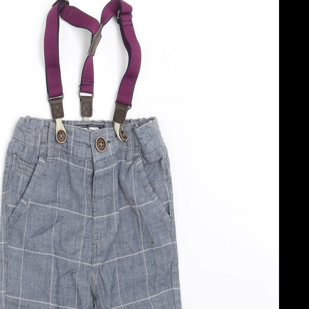 NEXT Boys Blue Check   Trousers Size 9-12 Months  - with braces