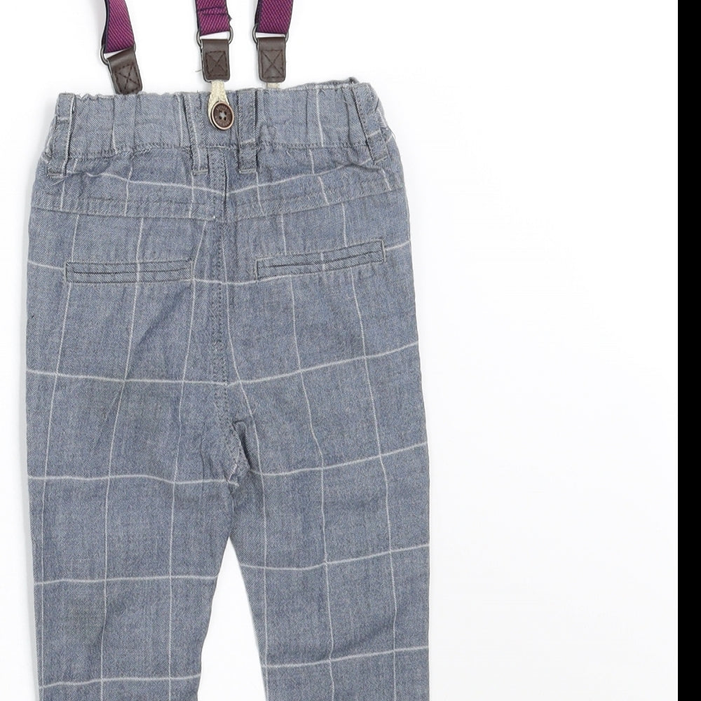 NEXT Boys Blue Check   Trousers Size 9-12 Months  - with braces