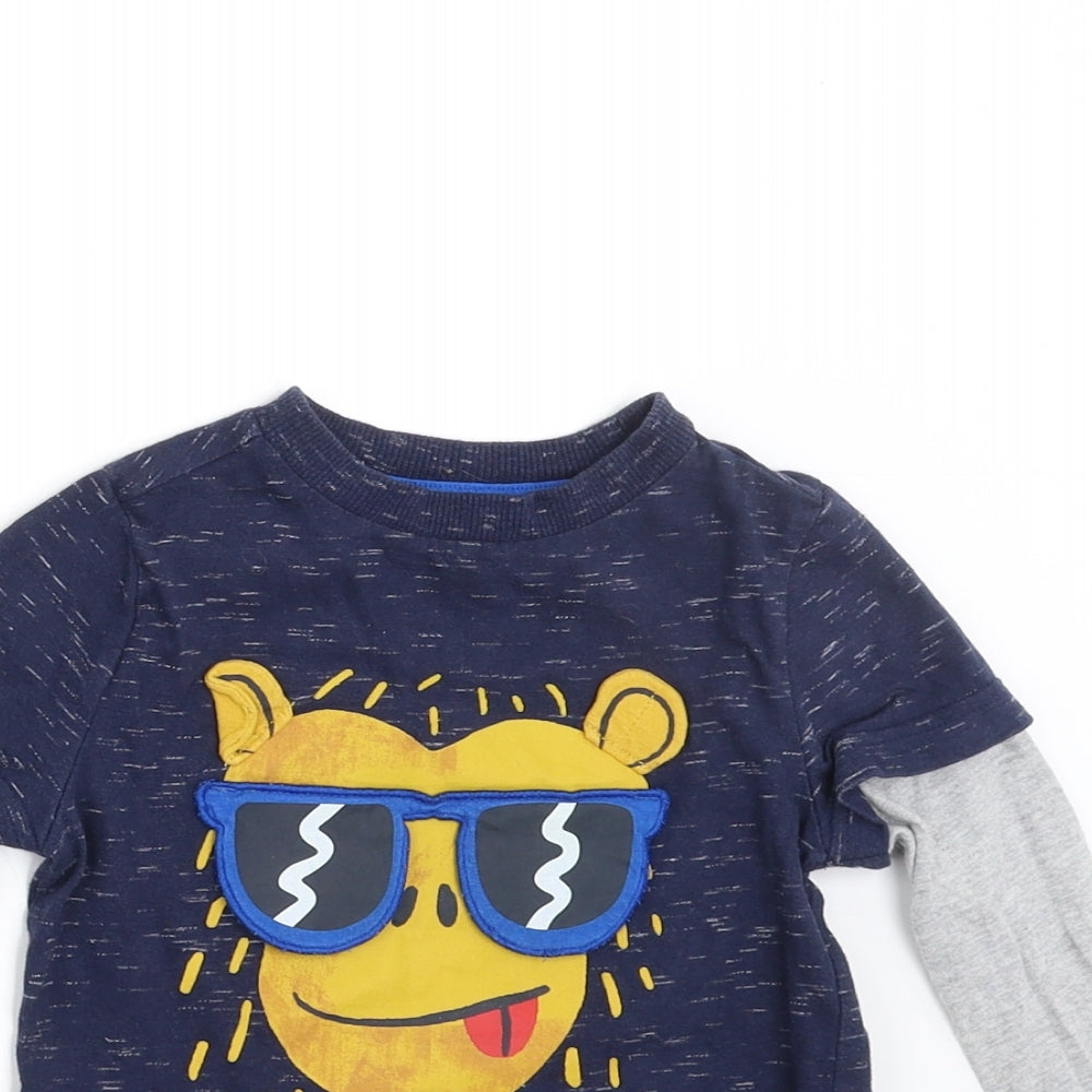 F&F Boys Blue   Basic T-Shirt Size 18-24 Months  - animal face