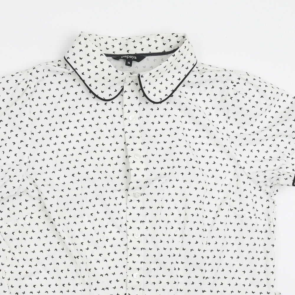 Papaya Womens White   Basic Blouse Size 16  - butterflies