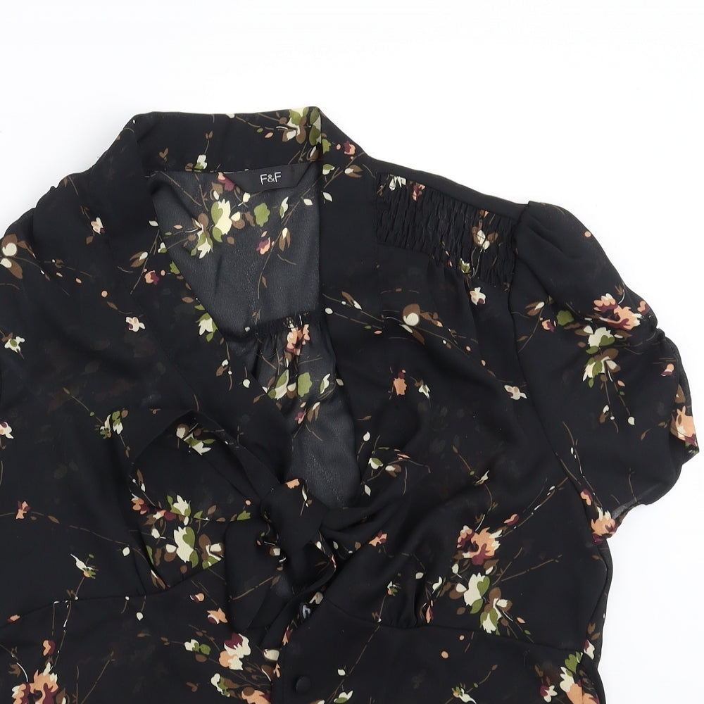 F&F  Womens Black Floral  Basic Blouse Size 16