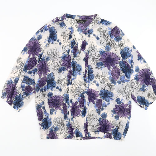 Originals Womens Blue Floral  Basic Blouse Size 16  - sheer