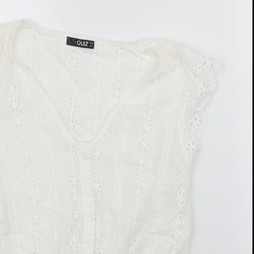 Quiz Womens White Floral  Basic Blouse Size 12