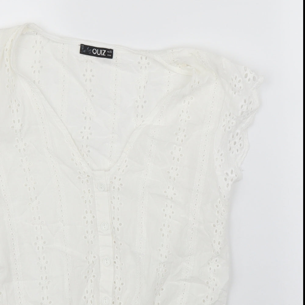 Quiz Womens White Floral  Basic Blouse Size 12