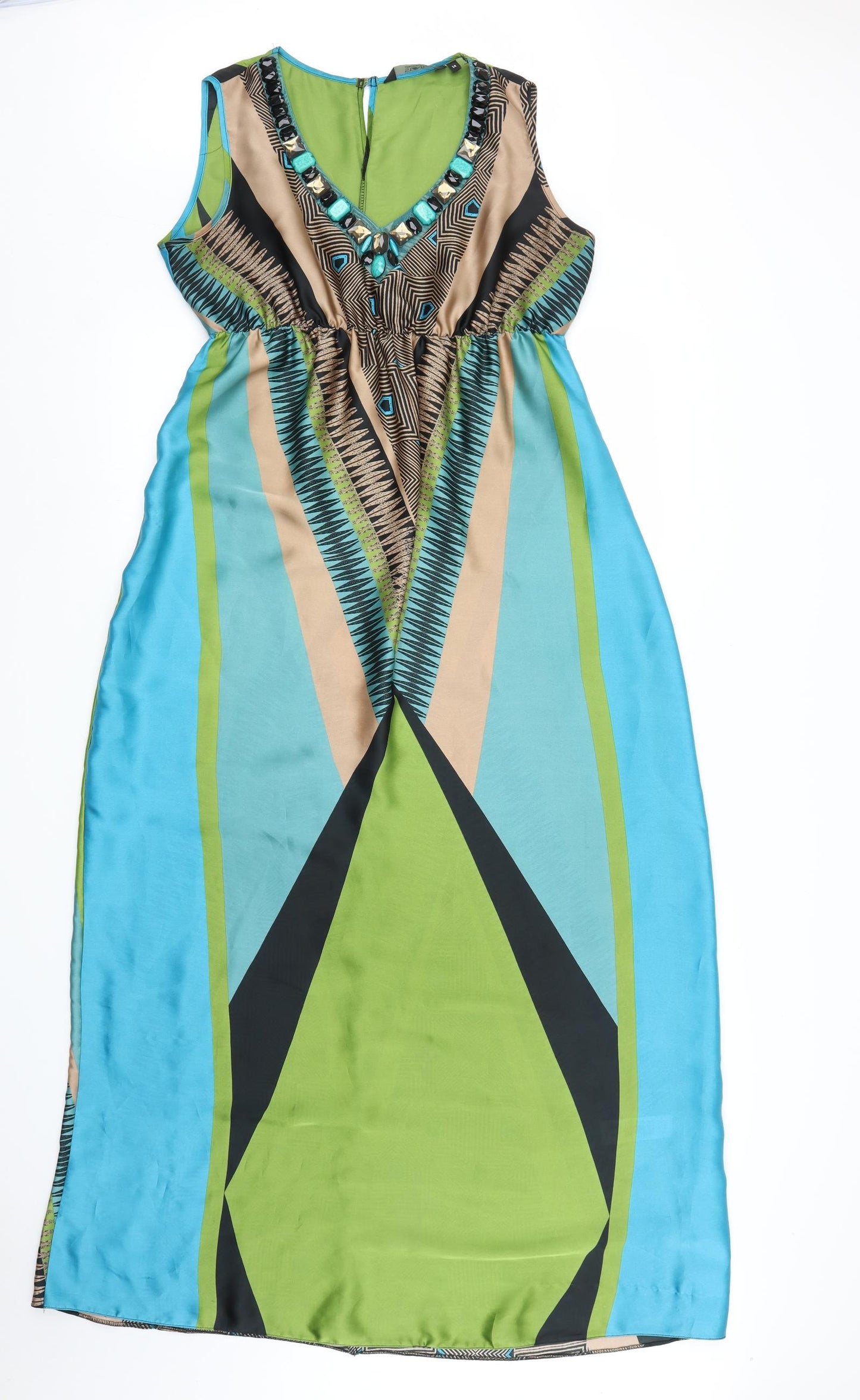 Star Womens Blue Geometric  A-Line  Size 14