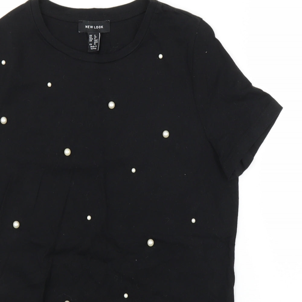 New Look Womens Black   Basic T-Shirt Size 8  - Pearls