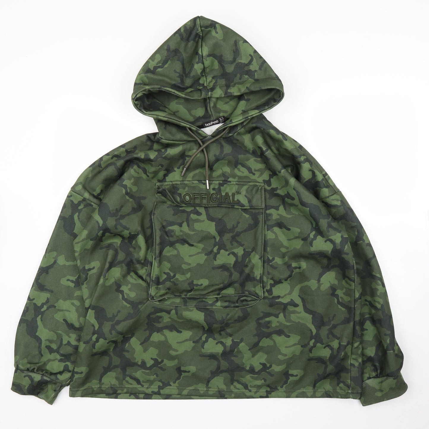 Boohoo Womens Green Camouflage  Pullover Hoodie Size 10