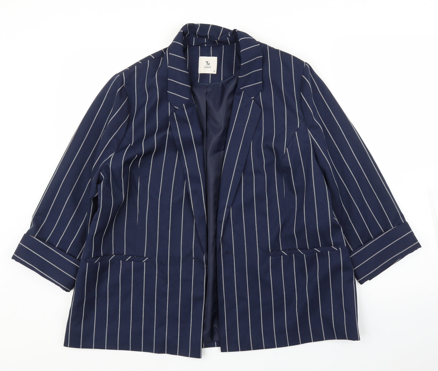 TU Womens Blue Striped  Cardigan Jumper Size 18