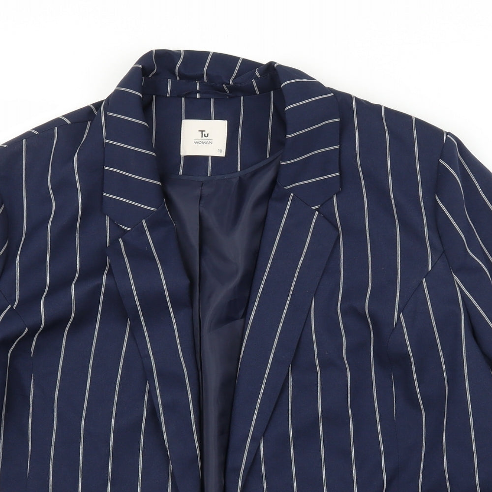 TU Womens Blue Striped  Cardigan Jumper Size 18