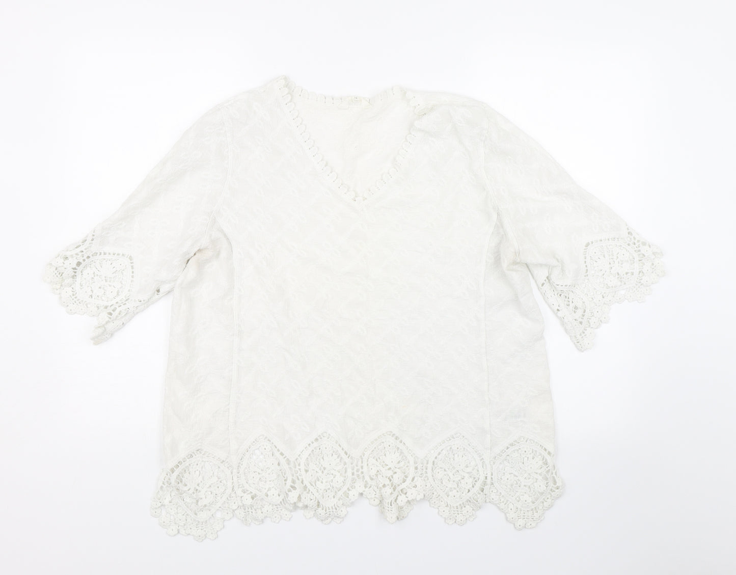 falmer Womens White Floral Lace Basic T-Shirt Size 18