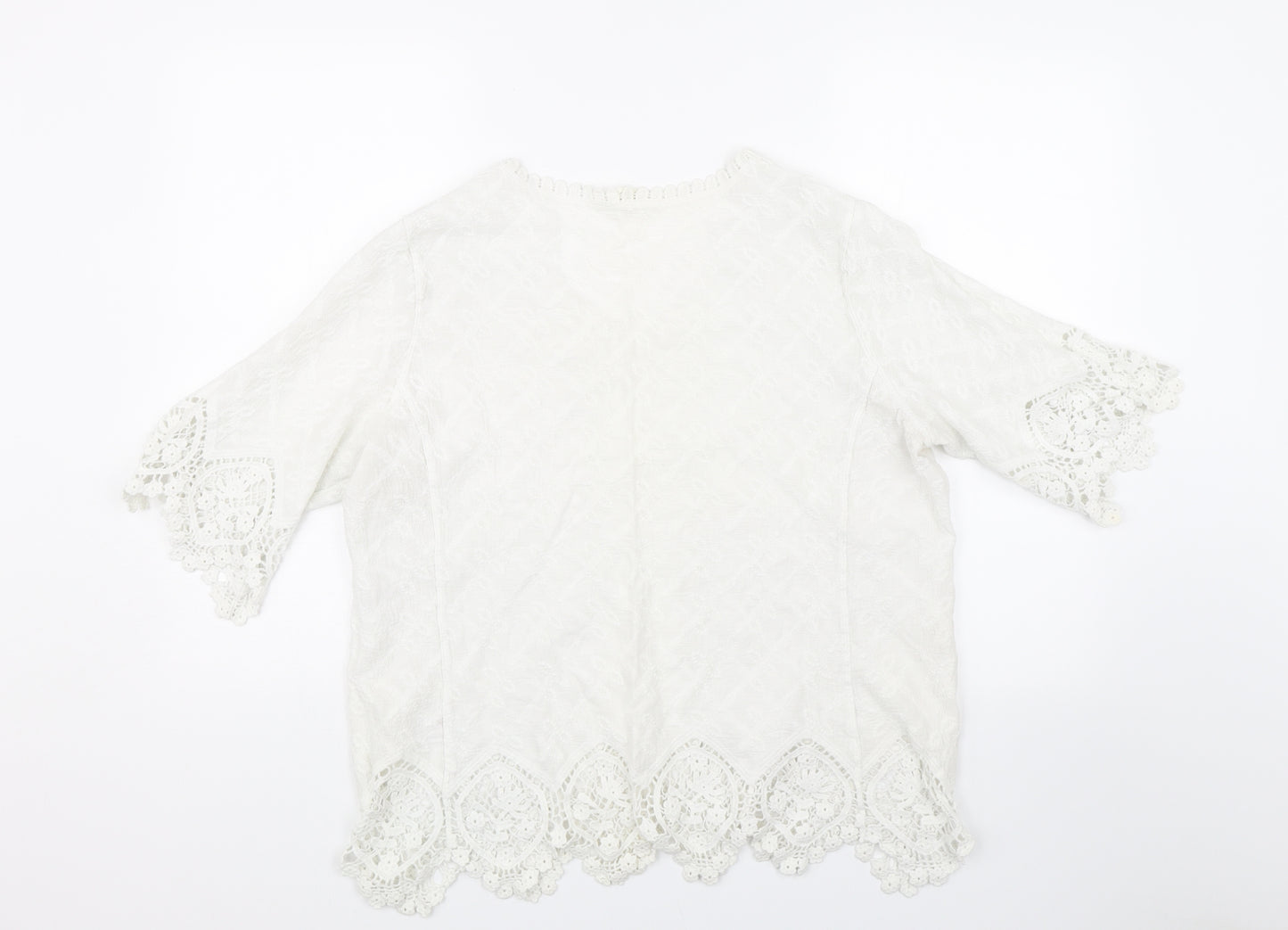 falmer Womens White Floral Lace Basic T-Shirt Size 18