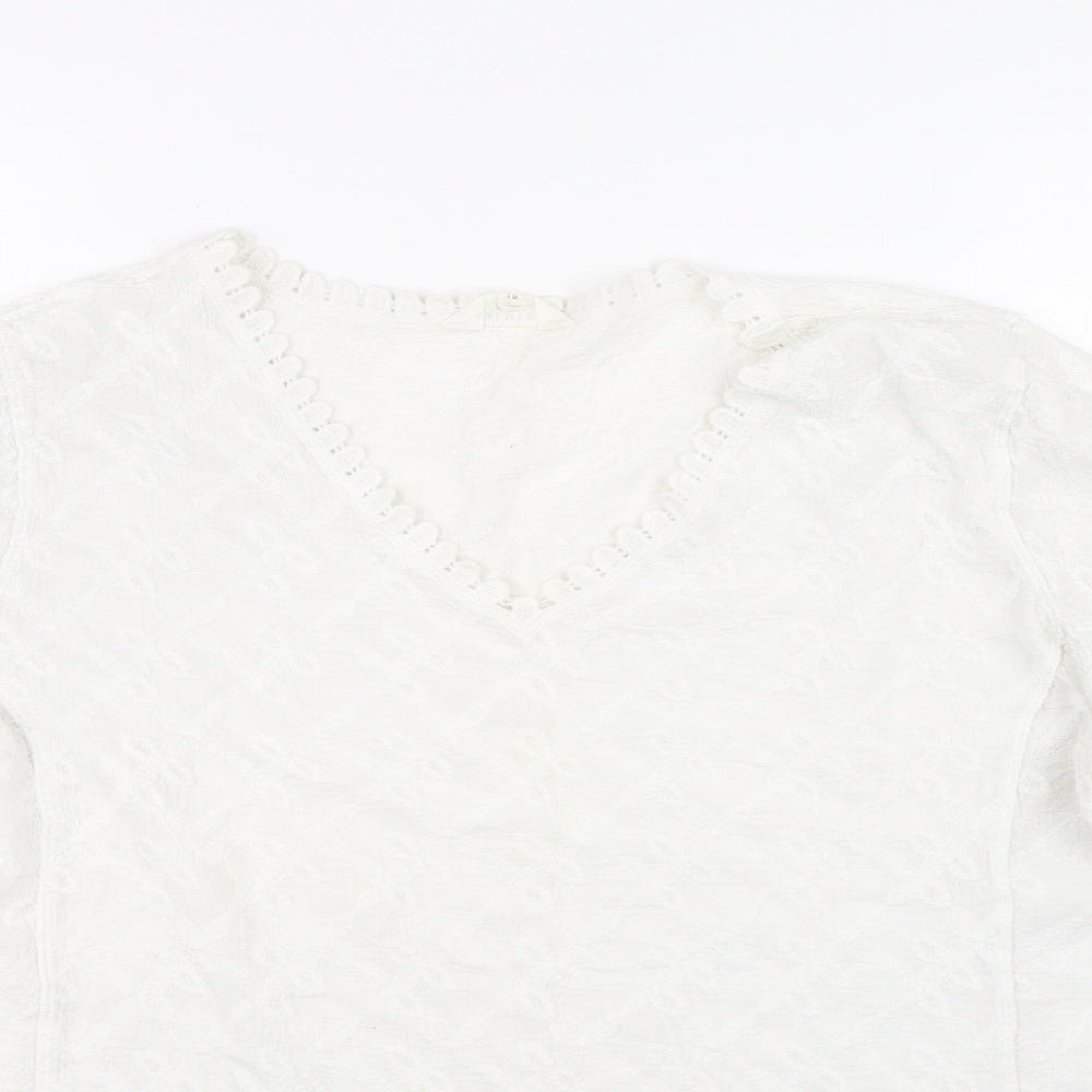 falmer Womens White Floral Lace Basic T-Shirt Size 18