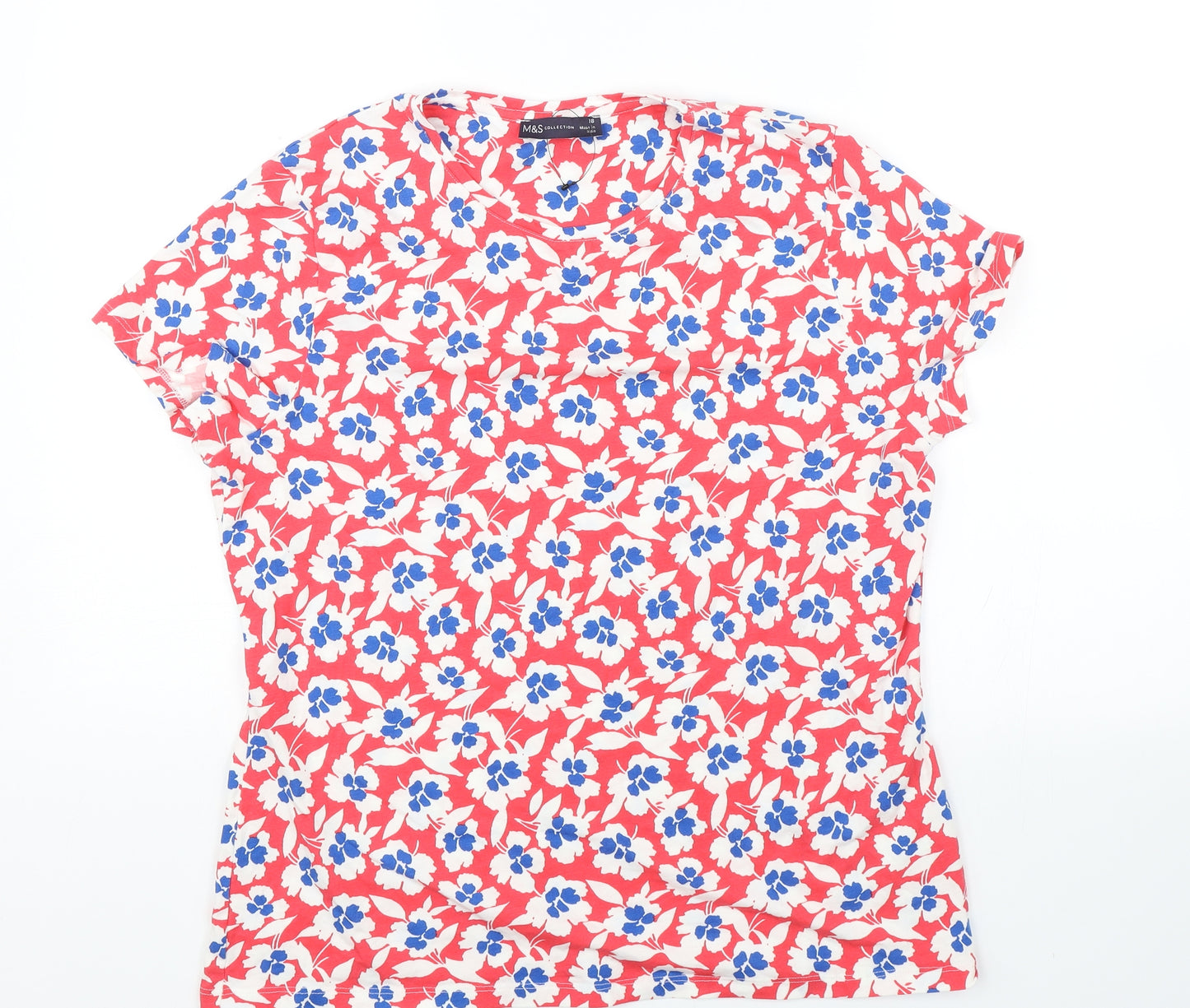 M&S Womens Red Floral  Basic T-Shirt Size 18  - Summer