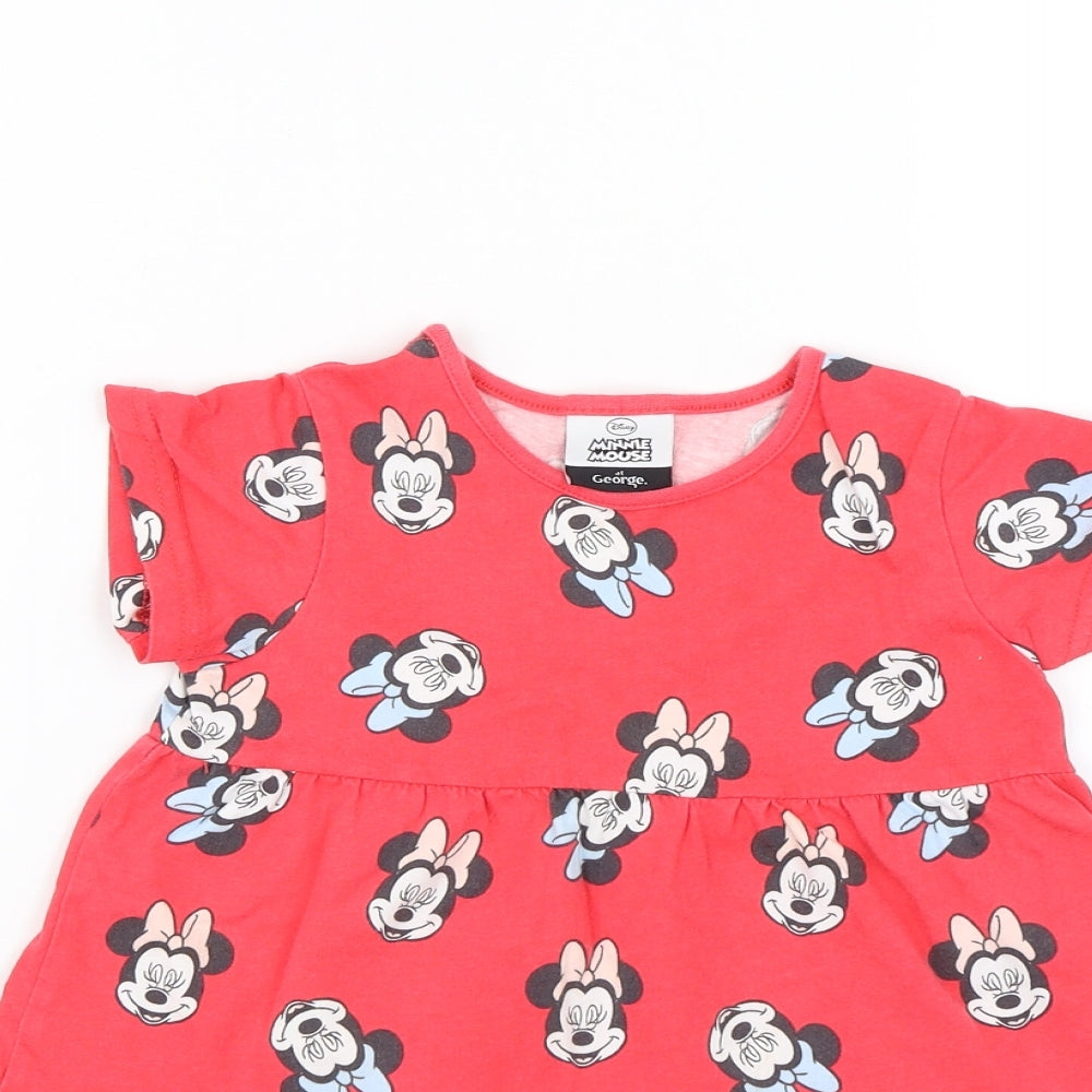 George Girls Red Animal Print  T-Shirt Dress  Size 3-4 Years  - Minnie Mouse