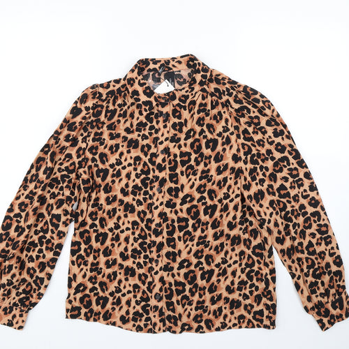 Nobody's Child Womens Brown Animal Print  Basic Blouse Size 10