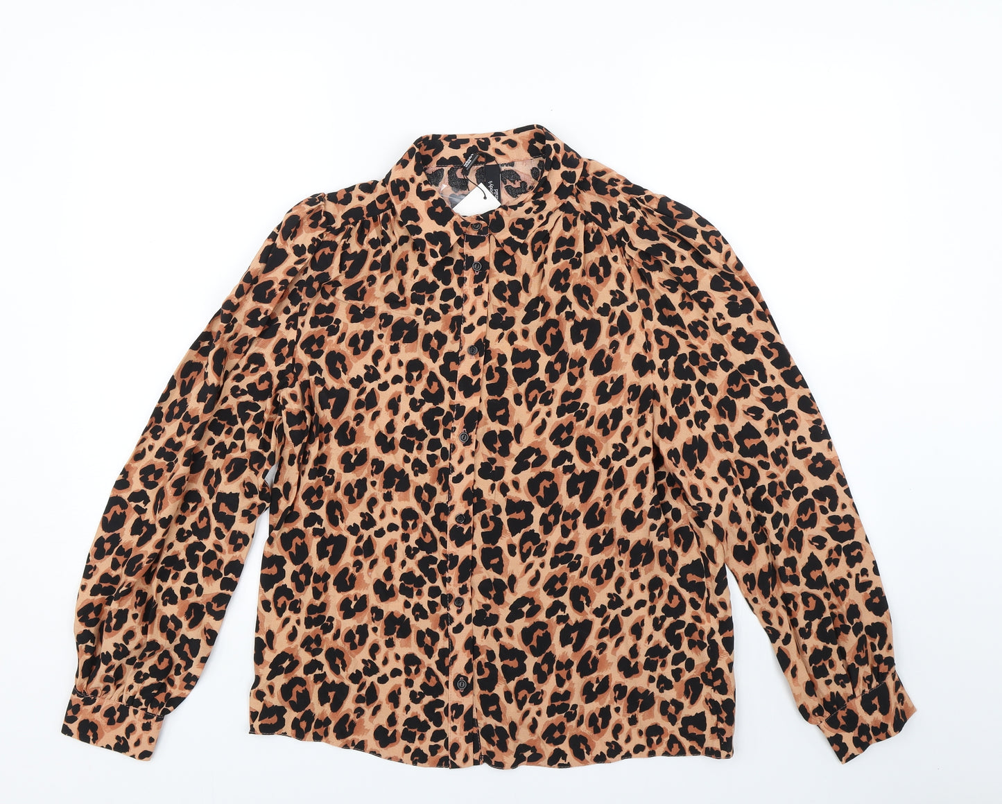 Nobody's Child Womens Brown Animal Print  Basic Blouse Size 10