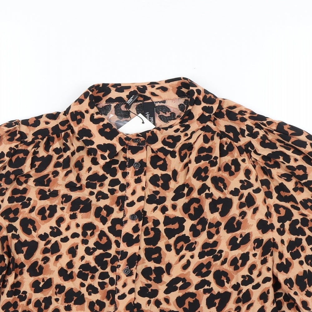 Nobody's Child Womens Brown Animal Print  Basic Blouse Size 10